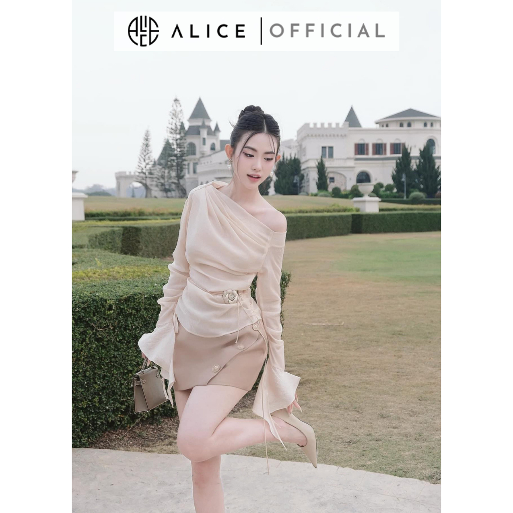 Set Đồ Nữ Áo Lệch Vai Tay Loe Cổ Xếp Li Kèm Chân Váy Dáng Ôm ALICE Chất Liệu Cao Cấp, Tôn Dáng Cho Nàng S559