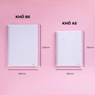 Sổ Lò Xo 100GSM Bìa Nhựa Trong A5 B5, Sổ Tay, Vở Lò Xo 200 Trang Kẻ Ngang Caro Dotgrid Ghi Chép Takenotes