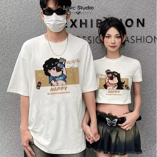 Đồ đôi nam nữ cùng người yêu Happy Cola couple love áo thun phông tay lỡ và áo croptop [A210]