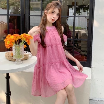 Đầm BaByDoll Freesize Khoét Vai Cổ Yếm Bèo Tầng Chất Tơ Đáng Yêu Dáng Xòe - Đầm Trễ Vai Siêu Xinh Babydoll thời thượng