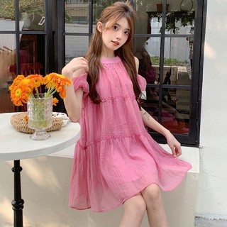Đầm BaByDoll Freesize Khoét Vai Cổ Yếm Bèo Tầng Chất Tơ Đáng Yêu Dáng Xòe - Đầm Trễ Vai Siêu Xinh Babydoll thời thượng