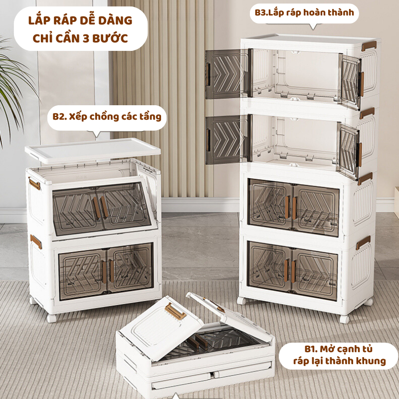 Tủ Đựng Gia Vị Enoda Home, Tủ Đựng Nồi, Bát Đĩa Phòng Bếp Có Cửa Trong, Bánh Xe Di Chuyển Thuận Tiện TUN045