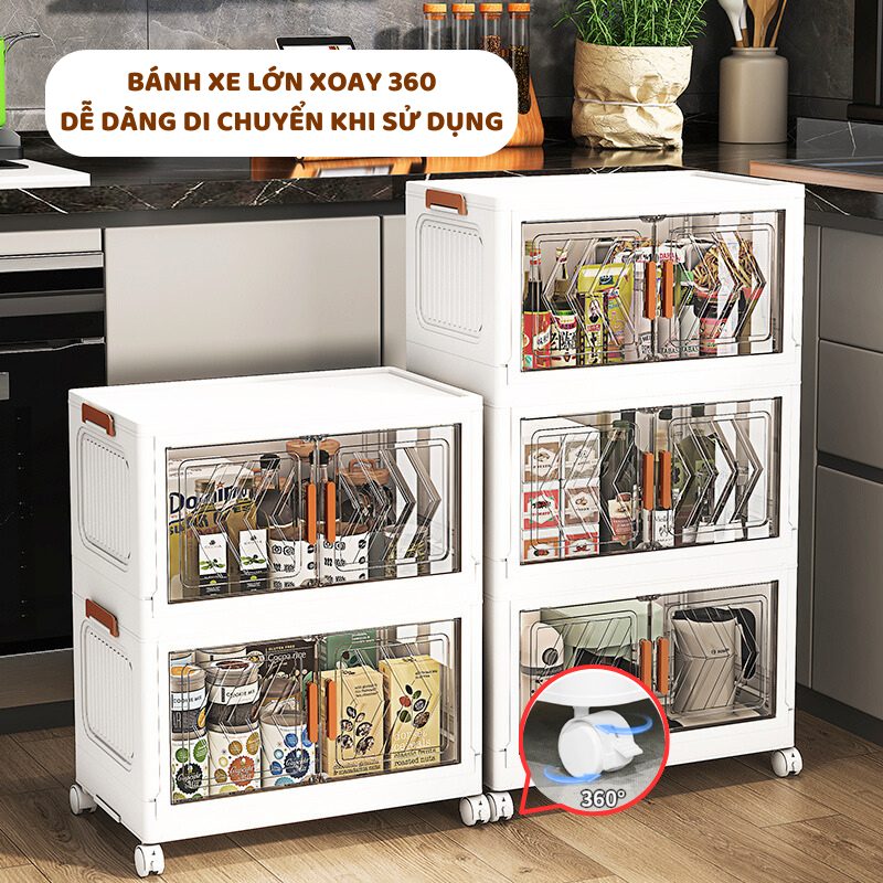 Tủ Đựng Gia Vị Enoda Home, Tủ Đựng Nồi, Bát Đĩa Phòng Bếp Có Cửa Trong, Bánh Xe Di Chuyển Thuận Tiện TUN045