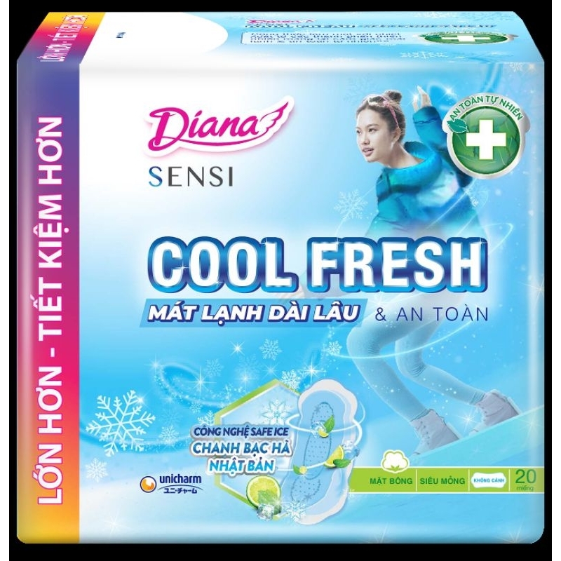 Combo 4 GÓI HOẶC 2 GÓI Diana sensi cool fresh mỏng cánh/không cánh 20 MIẾNG HOẶC 38 MIẾNG)