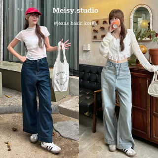 Quần jeans bò ống rộng Meisy vải denim màu xanh đậm màu xanh nhạt chất jeans mềm mặc mùa hè mát không co giãn Meisy
