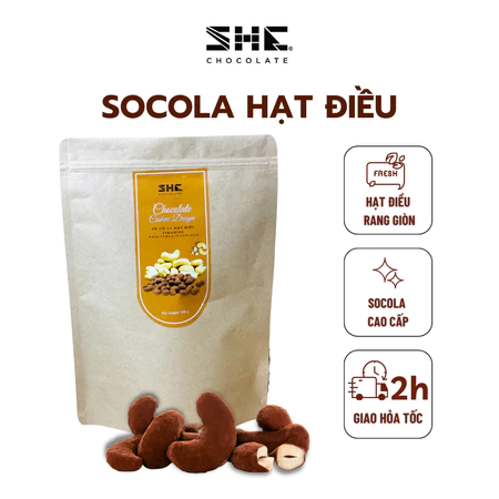 Socola Hạt Điều Rang Giòn Tiramisu SHE Chocolate - Snack Healthy Ít Ngọt, Hạt Điều Phủ Chocolate 100g - 500g
