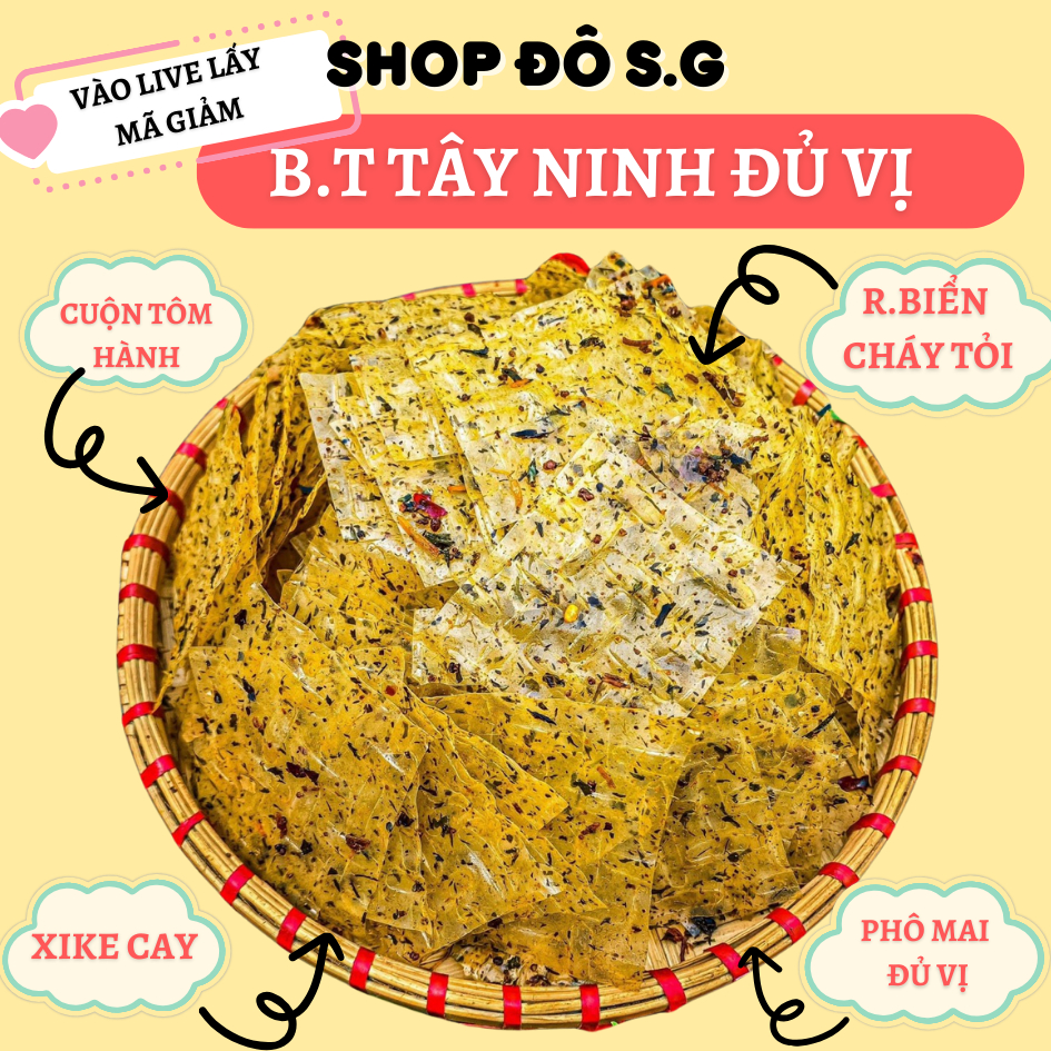 500GR BÁNH TRÁNG TÂY NINH ĐỦ VỊ(XÌ KE, TỎI ỚT, PHÔ MAI, CUỘN TÔM..) shop bách hoá đô