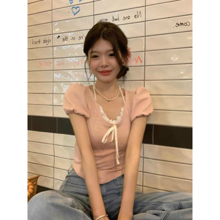 Áo thun tăm kiểu tay bồng buộc yếm cute siêu xinh AT18