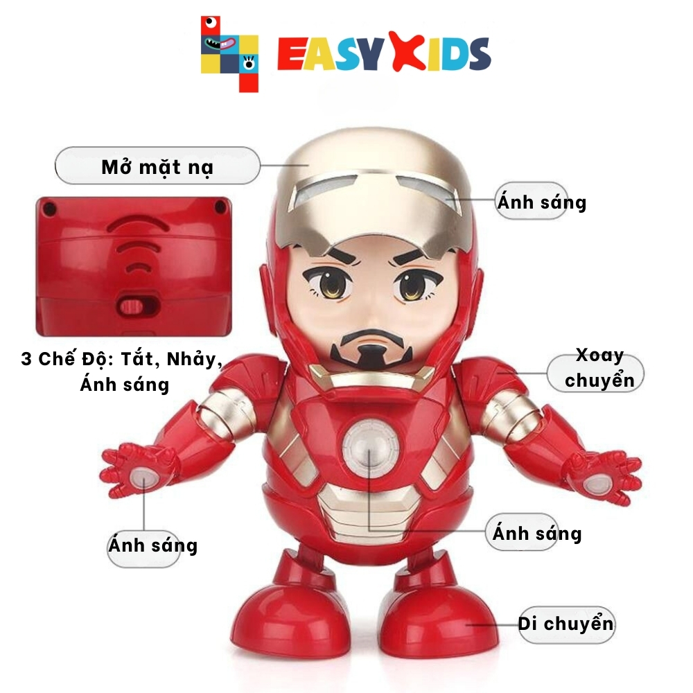 Đồ chơi robot Iron Man dance hero nhảy múa vui nhộn có nhạc và đèn cho bé [Tặng kèm pin]