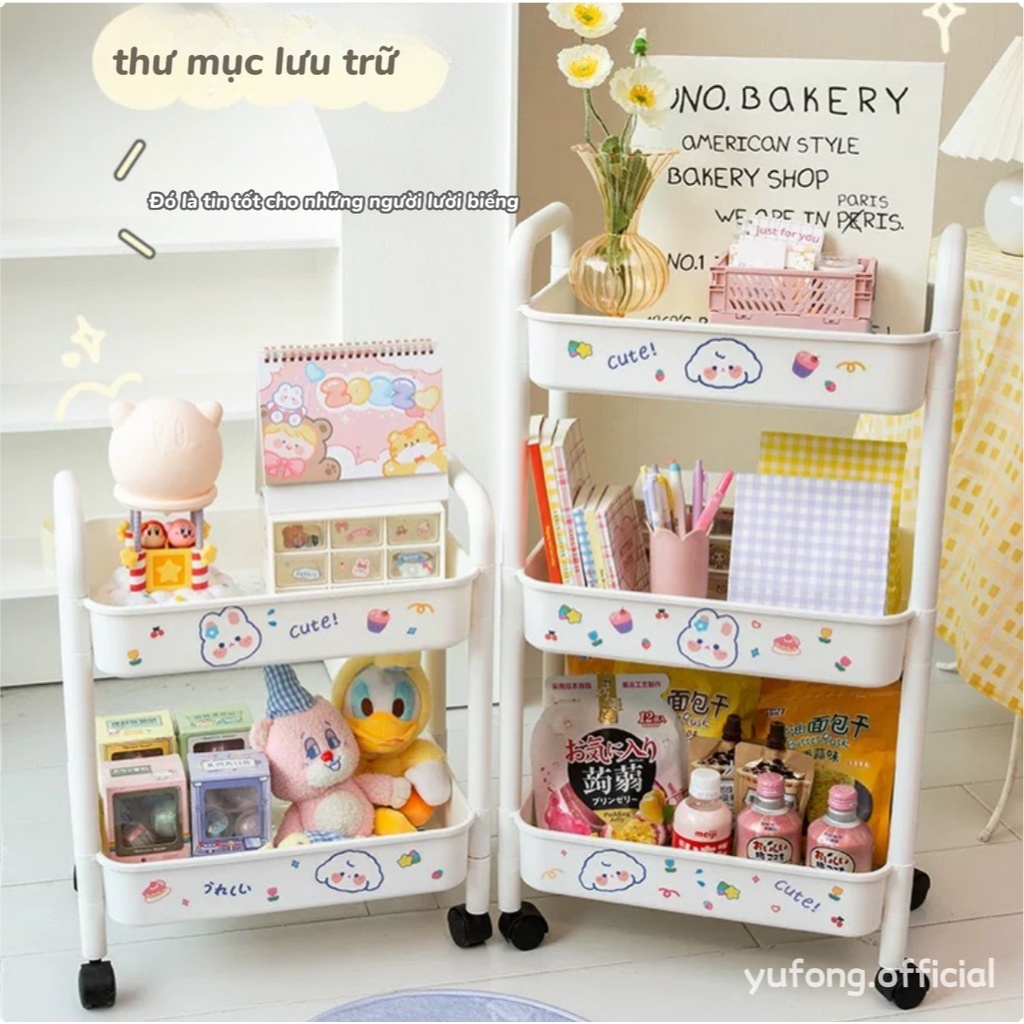 Kệ Đựng Đồ Đa Năng 3 tầng , Kệ Để Đồ 3 Tầng 4 Tầng Có Bánh Xe Di Chuyển Tặng Kèm Sticker Dễ Thương