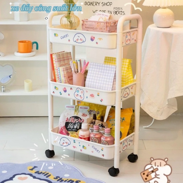 Kệ Đựng Đồ Đa Năng 3 tầng , Kệ Để Đồ 3 Tầng 4 Tầng Có Bánh Xe Di Chuyển Tặng Kèm Sticker Dễ Thương