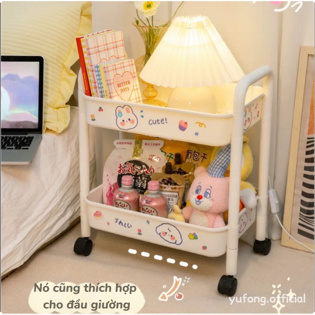 Kệ Đựng Đồ Đa Năng 3 tầng , Kệ Để Đồ 3 Tầng 4 Tầng Có Bánh Xe Di Chuyển Tặng Kèm Sticker Dễ Thương