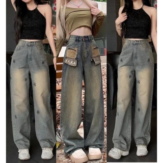 Quần jean bò ống rộng suông xuông nữ jeans cạp cao phong cách jeanshop_0603 ms14