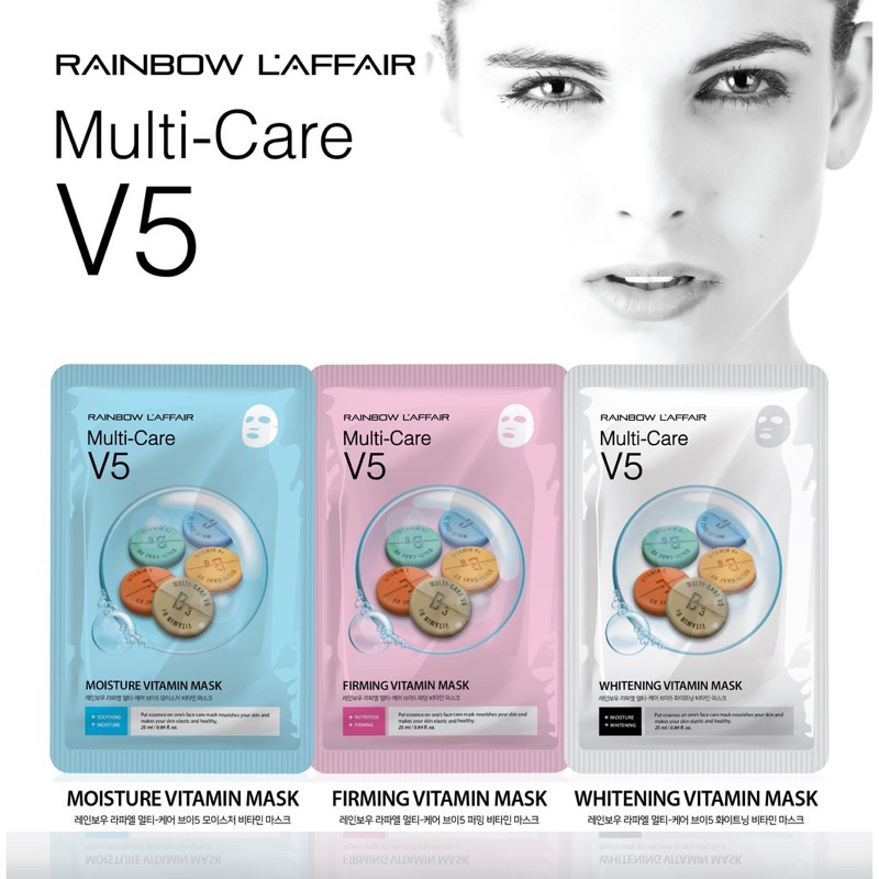 1-5 miếng Mặt nạ Multi care V5 Vitamin mask - Rainbow L'affair hạn 2028 Hàn Quốc dưỡng trắng cấp ẩm, săn chắc da  IS140