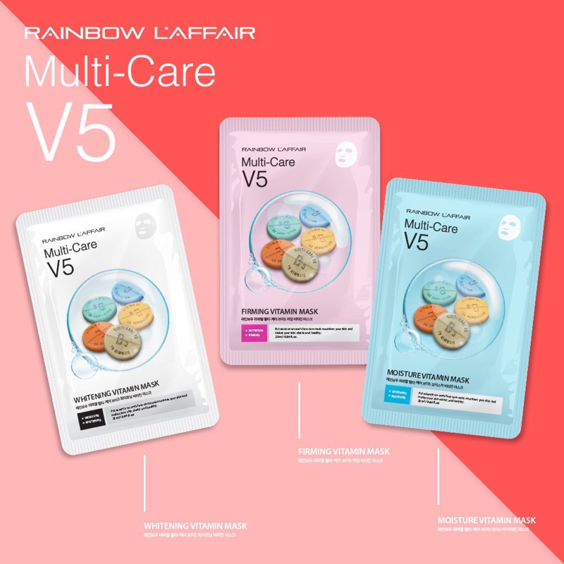 1-5 miếng Mặt nạ Multi care V5 Vitamin mask - Rainbow L'affair hạn 2028 Hàn Quốc dưỡng trắng cấp ẩm, săn chắc da  IS140