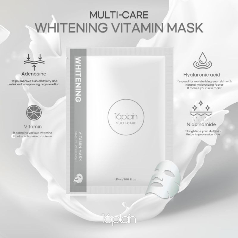 Mặt nạ 16plain Multi-care Vitamin Mask - hạn 2028 Hàn Quốc trắng da dưỡng ẩm giảm mụn  IS185