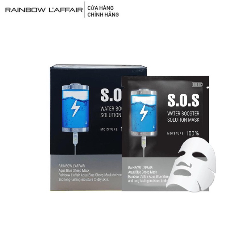 1-5 cái Mặt nạ Rainbow L'affair Aqua Blue Sheep Mask S.O.S Water Booster Solution Mask  cấp ẩm-trắng da -ngừa mụn IS127