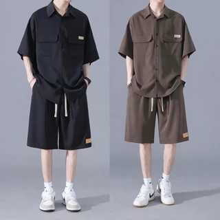 Bộ quần áo sơ mi cao cấp cộc tay chất đũi 𝗱𝗮̀𝘆 𝗱𝗮̣̆𝗻-𝘁𝗵𝗼𝗮́𝗻𝗴 𝗺𝗮́𝘁, Bộ đũi unisex thấm hút mồ hôi  Full logo tem tag
