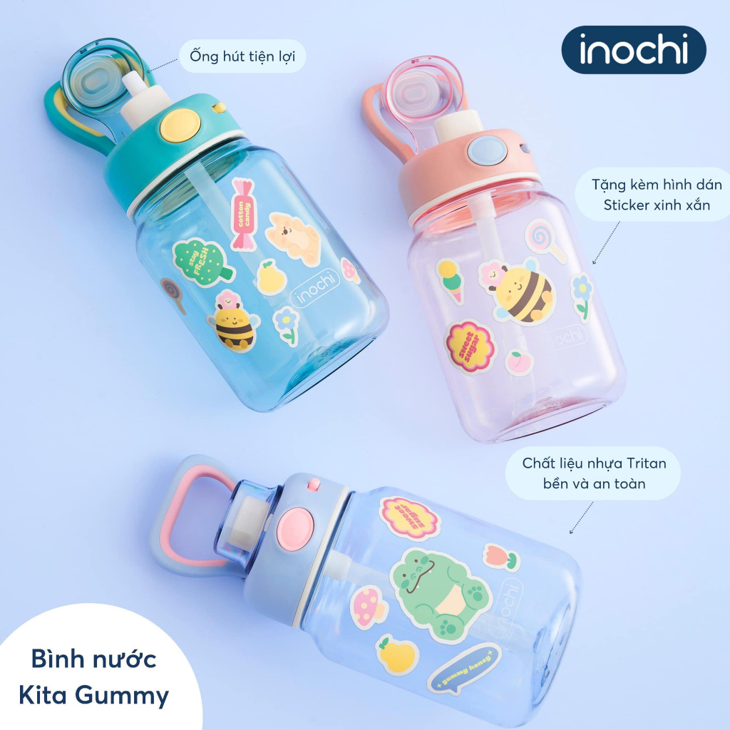 Bình nước Kita Gummy dung tích 700ml có ống hút, quai cầm tiện lợi