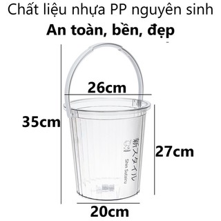 Xô nhựa trong 10L Hokori  đựng nước trong suốt dày dặn Việt Nhật cao cấp