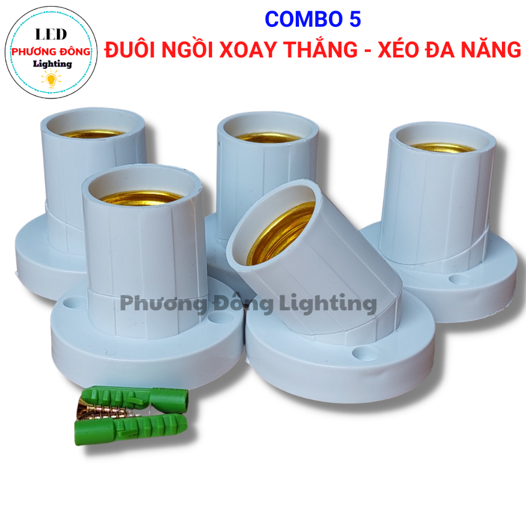 Combo 5 đui đèn xoay thẳng, xéo đa năng E27