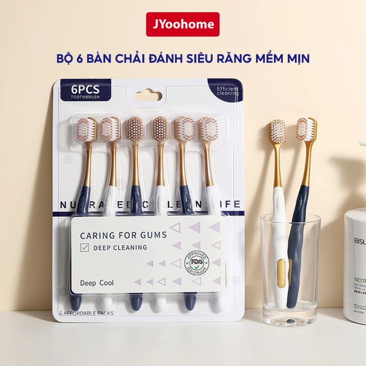 Bộ 6 bàn chải đánh răng lông tơ mềm mại JYoohome Bàn chải Than tre hoạt tính nội địa Trung siêu êm