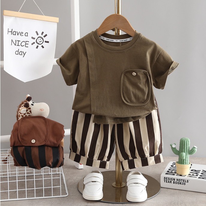 (HÀNG QCCC) Bộ hè qc phối túi chất áo cotton khô kèm quần linen mềm mát phù hợp cho bé đi chơi size 9-20kg,