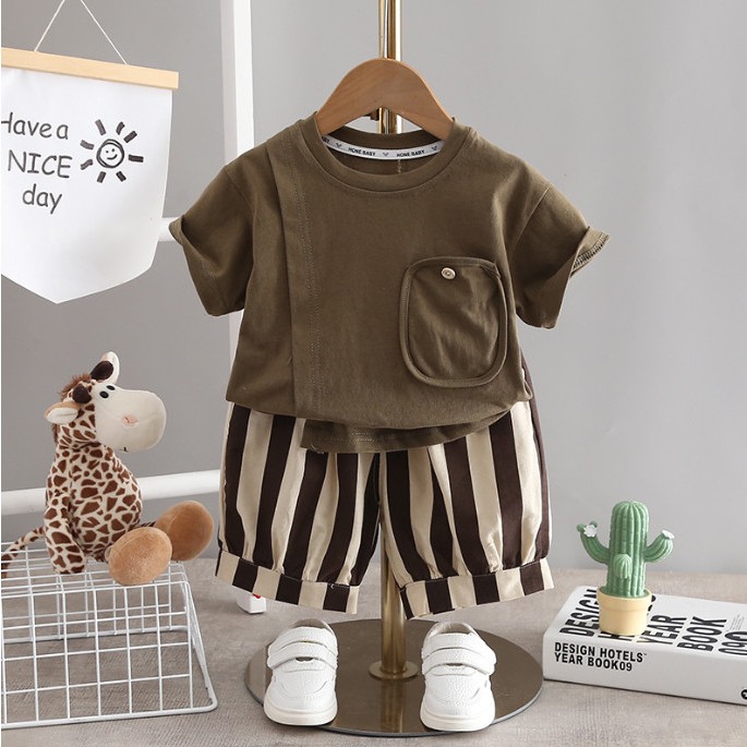(HÀNG QCCC) Bộ hè qc phối túi chất áo cotton khô kèm quần linen mềm mát phù hợp cho bé đi chơi size 9-20kg,