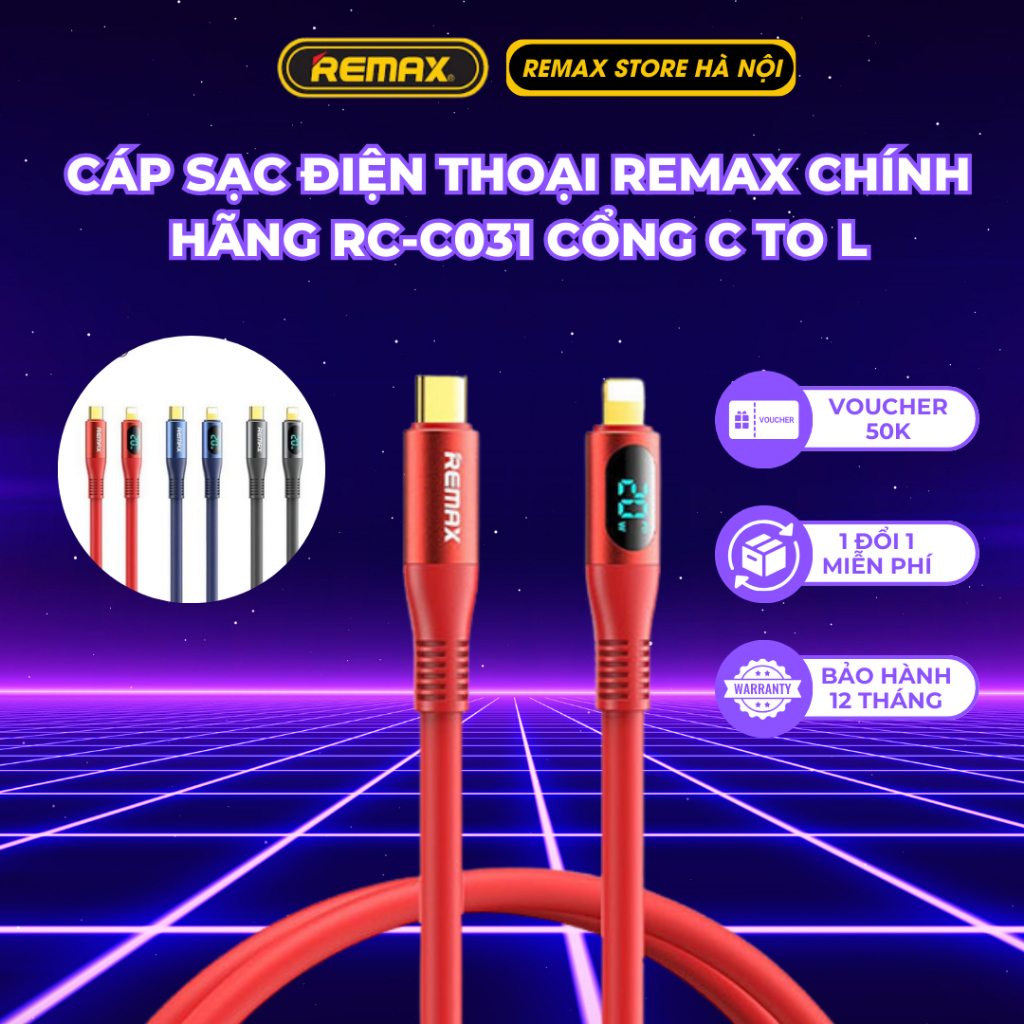 Cáp sạc nhanh chính hãng REMAX RC-C031 cổng C to L tích hợp màn hình ...