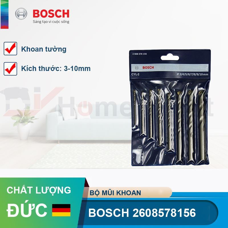 Bộ mũi khoan tường Bosch 3/4/5/6/7/8/9/10mm 2608578156