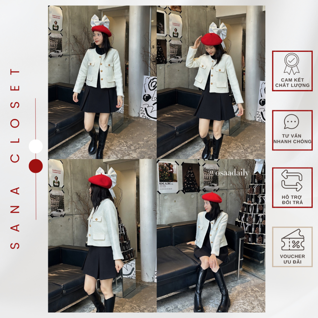 Áo Dạ Tweed Cúc Đồng Brand SDD QC CAO CẤP - SANA CLOSET