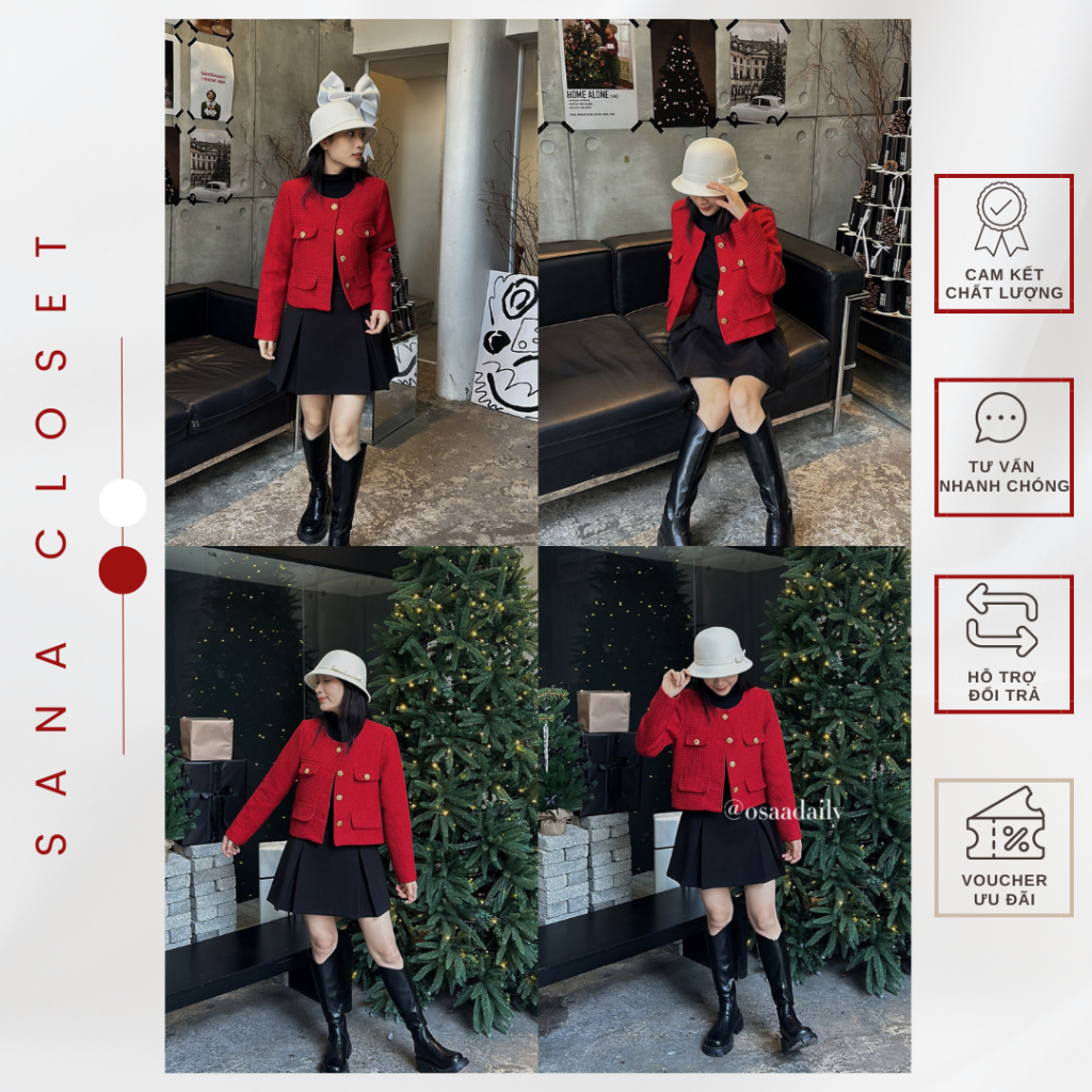 Áo Dạ Tweed Cúc Đồng Brand SDD QC CAO CẤP - SANA CLOSET