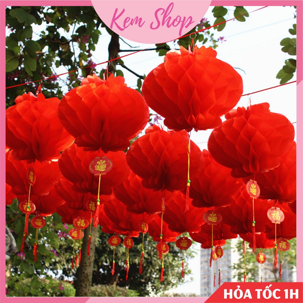 [Giá sỉ] Set 50 đèn lồng nilong đỏ chữ Phúc loại thường chống nước trang trí cưới hỏi, trung thu - K299