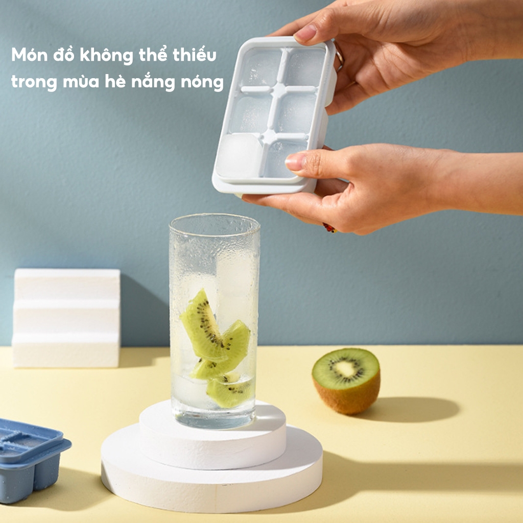 Khay Làm Đá Silicon Có Nắp Đậy Giúp Chống Mùi Tủ Lạnh, Khuôn Làm Đá Thạch An Toàn Sức Khoẻ