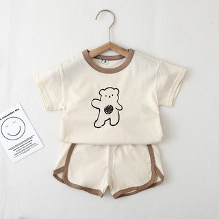 [COTTON ĐANH MỊN] Bộ Đồ Cộc Tay Họa Tiết Gấu Yêu Cho Bé – Chất Cotton Mịn Mát, Co Giãn Tốt | Đủ Size 73–110