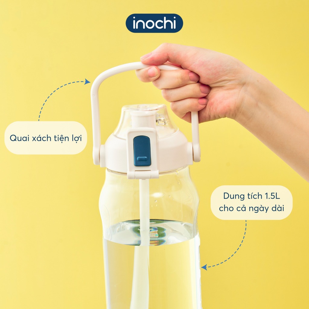 Bình nước có quai cầm thích hợp mang đi làm, đi tập thể dục, tập gym Kita Claus dung tích lớn 1.5L - CHÍNH HÃNG INOCHI