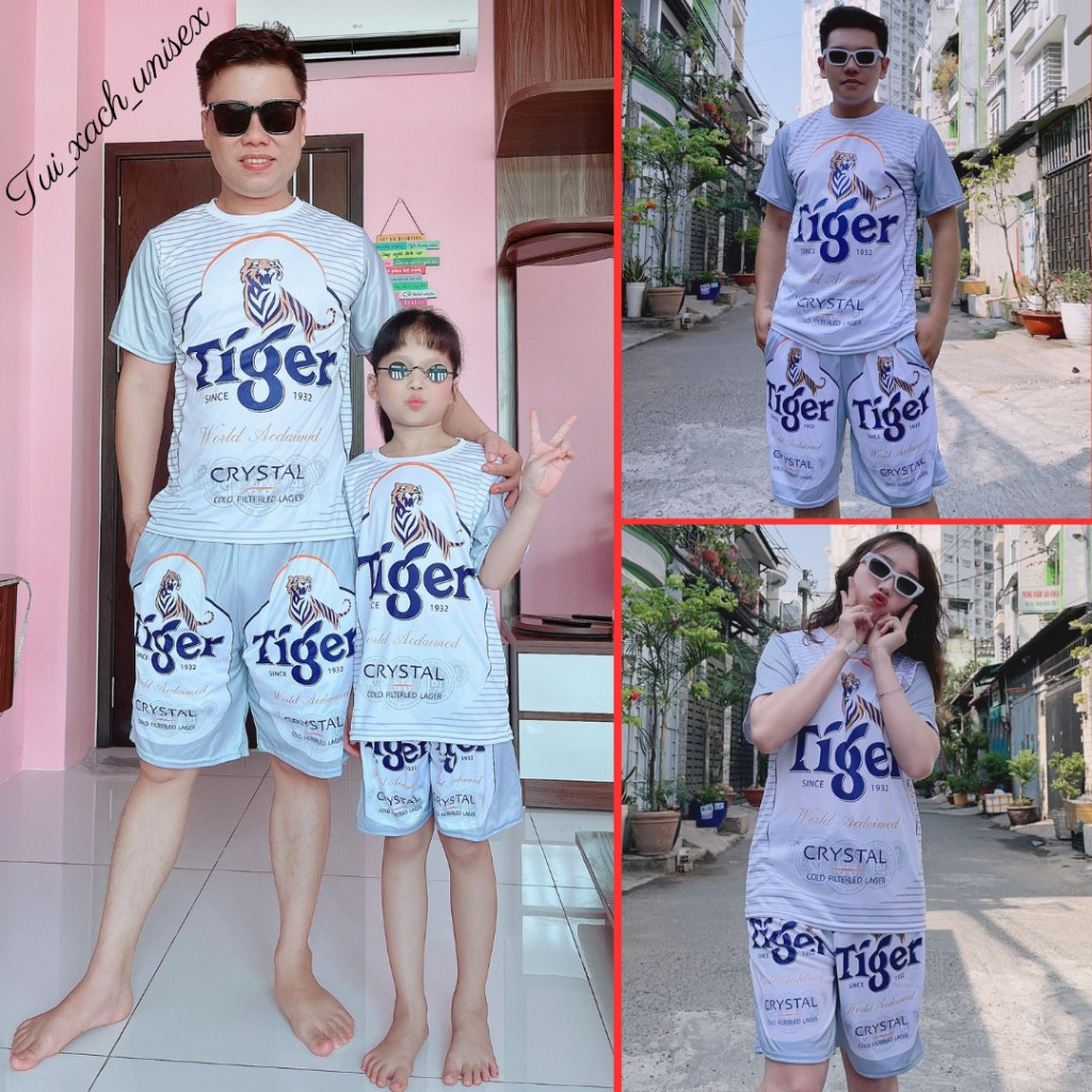 Bộ Đùi Cộc Nam Nữ Hè BIA TIGER Bạc Phối Túi Hai Bên vải Thun Lạnh thông hơi thoáng mát thể dục dạo phố và tập gym Kl1