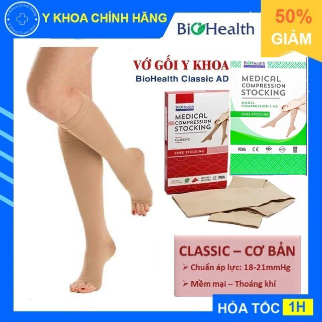 Vớ y khoa (vớ gối), tất chống suy giãn tĩnh mạch Biohealth (Úc) (1 đôi)