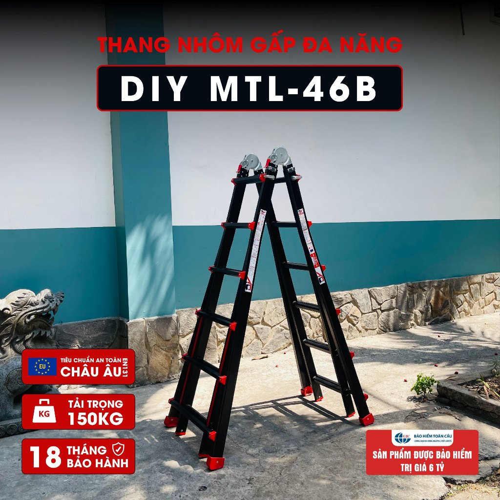 Thang nhôm gấp đa năng DIY MTL-46B chiều cao sử dụng tối đa chữ A 301cm, chữ I 624cm