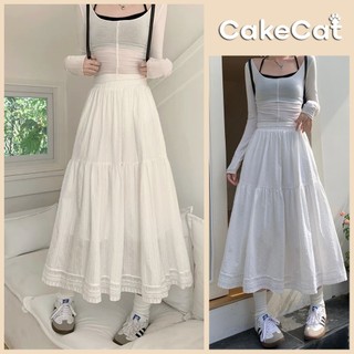 Chân Váy Midi Trắng Chất Boi Ren LazySkirt Dáng Dài Xòe Chân Váy Cạp Cao Thiết Kế 2 Tầng Phong Cách Hàn Quốc Cakecat