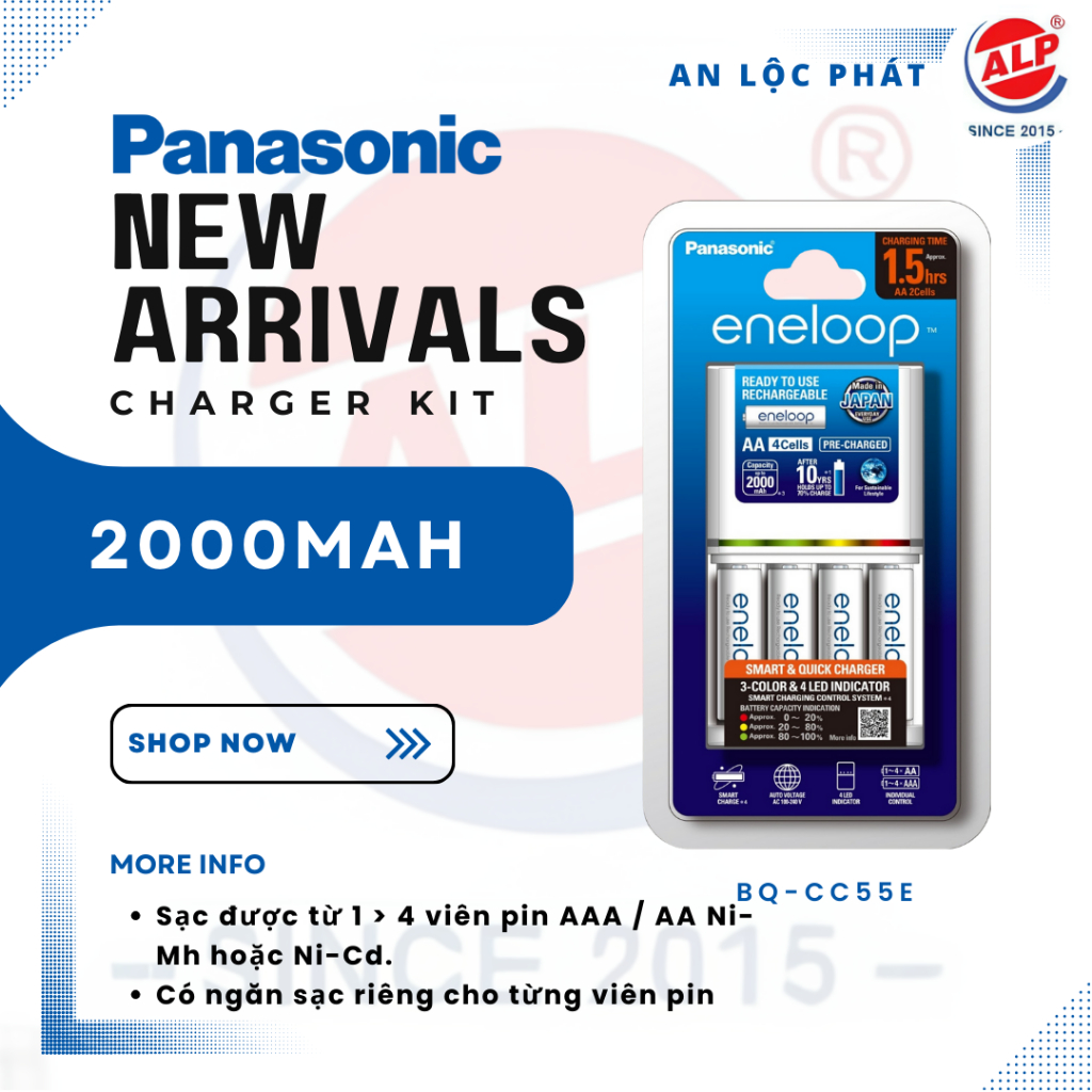 Panasonic Combo BỘ SẠc Bq-cc55 (english Version) + 4 ViÊn Fotos Eneloop 