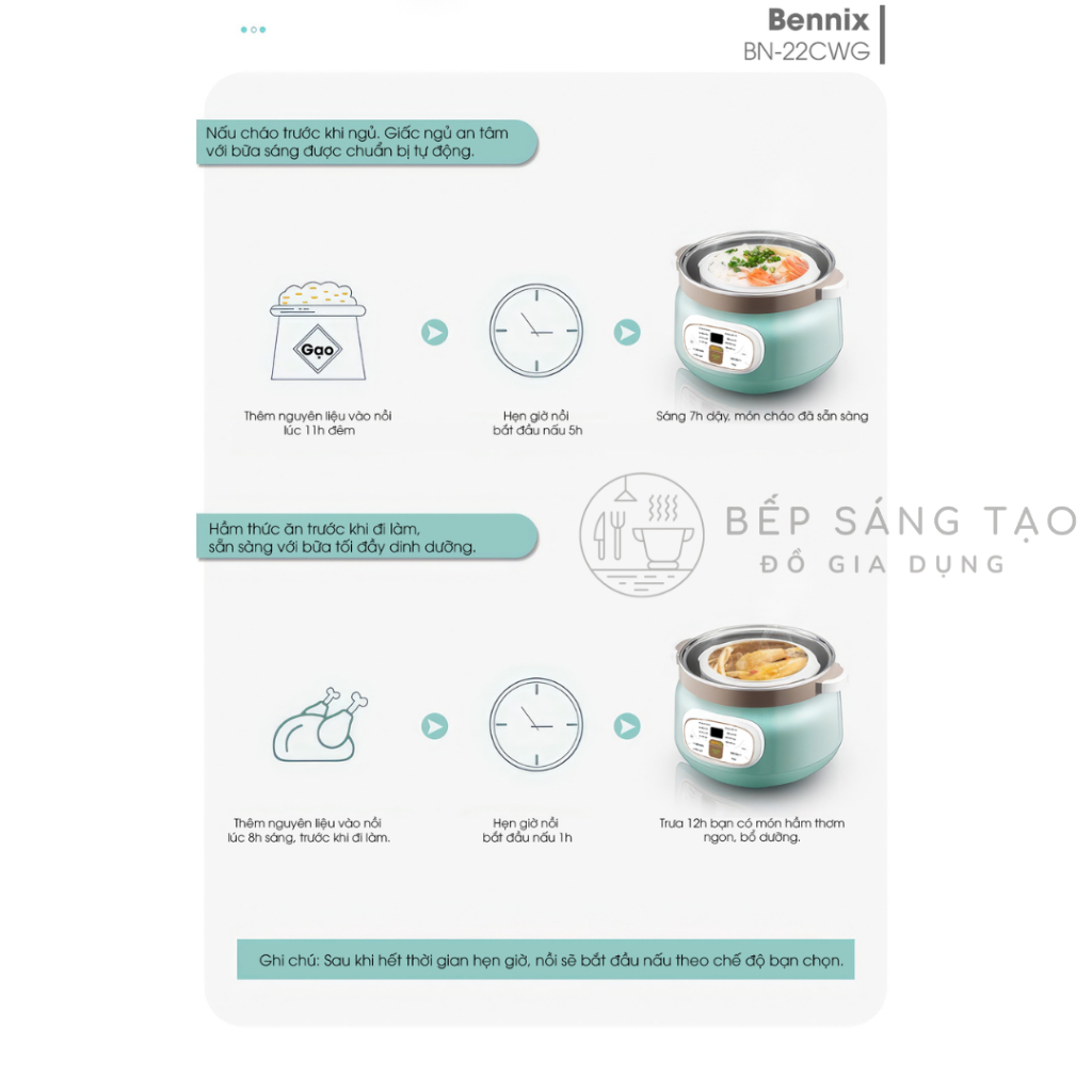 Nồi Nấu Chậm Bennix BN-22CWG, Nồi Hấp Dinh Dưỡng Đa Năng Hầm Gà Hầm Xương, Chưng Yến Cho Bé
