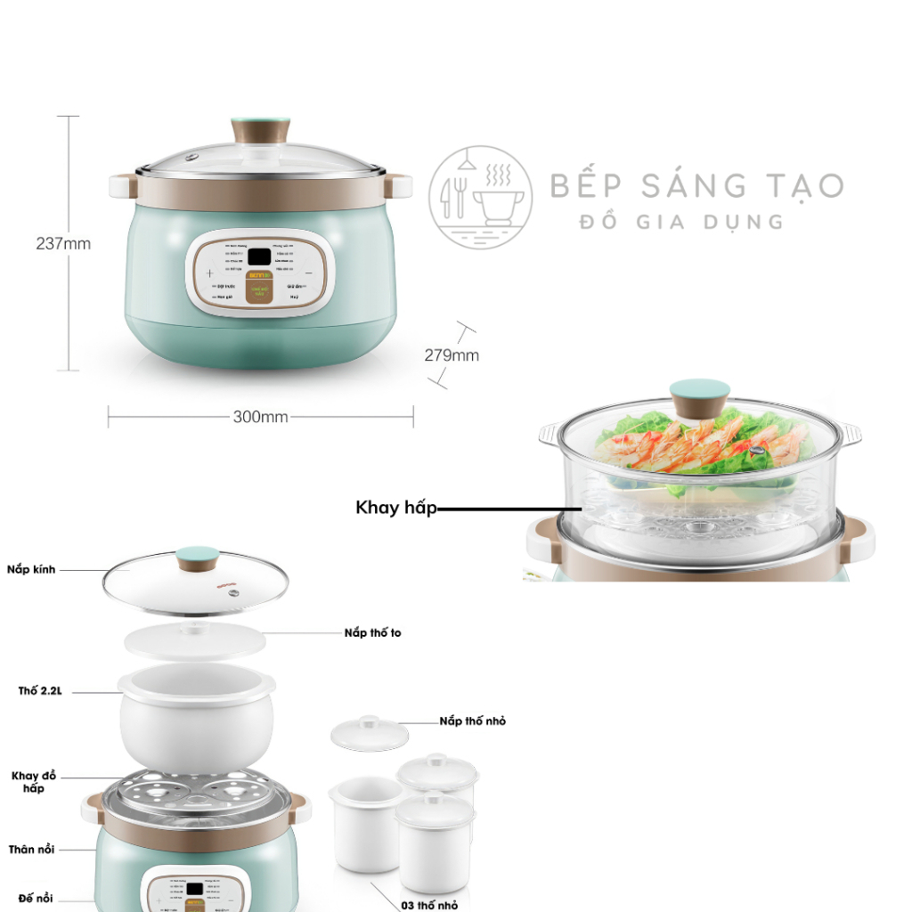 Nồi Nấu Chậm Bennix BN-22CWG, Nồi Hấp Dinh Dưỡng Đa Năng Hầm Gà Hầm Xương, Chưng Yến Cho Bé