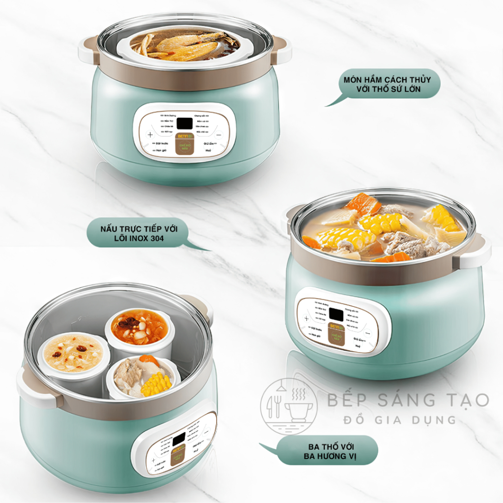 Nồi Nấu Chậm Bennix BN-22CWG, Nồi Hấp Dinh Dưỡng Đa Năng Hầm Gà Hầm Xương, Chưng Yến Cho Bé
