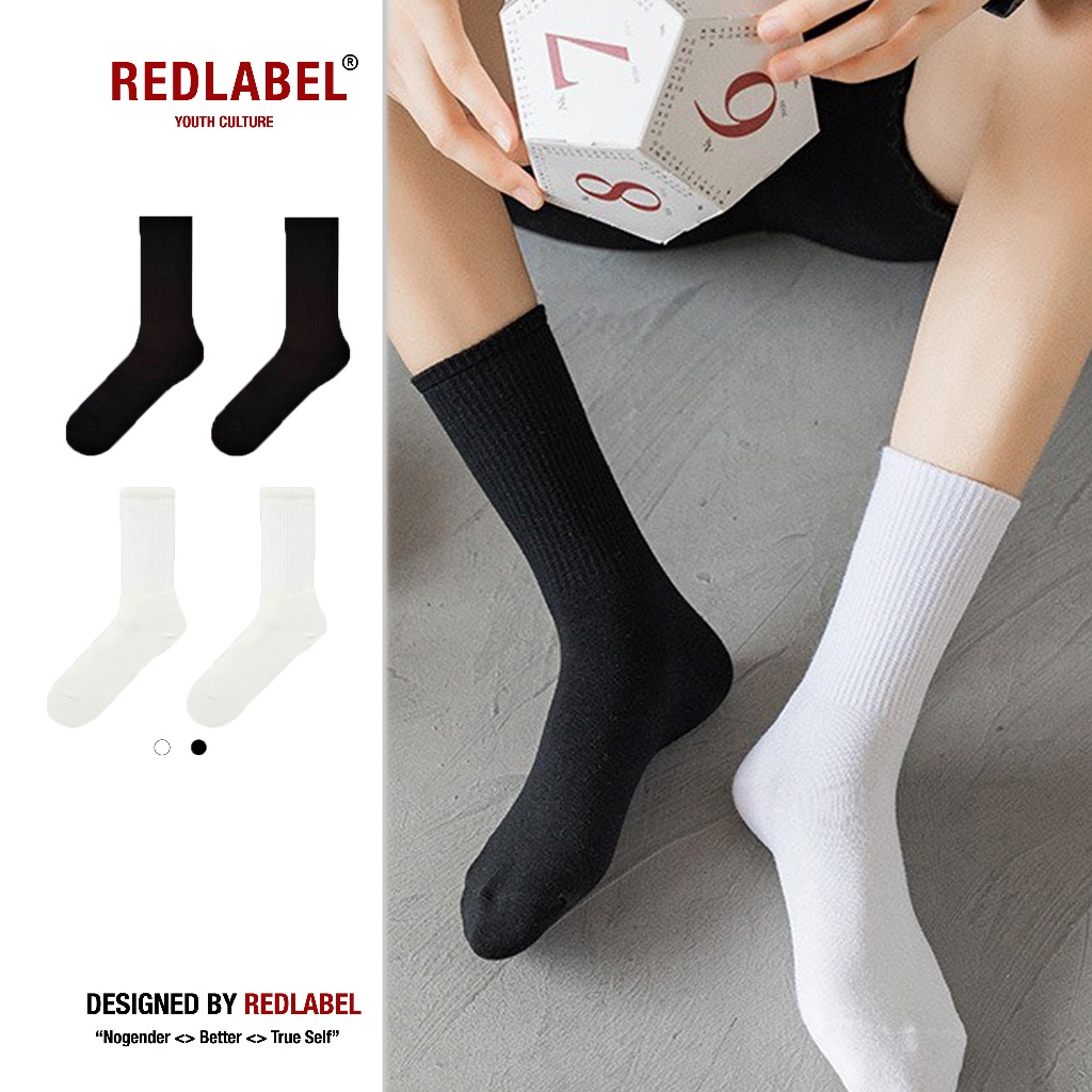 Tất trơn Cao Cổ REDLABEL Unisex Vớ Nam Nữ Dày Dặn Co Giãn