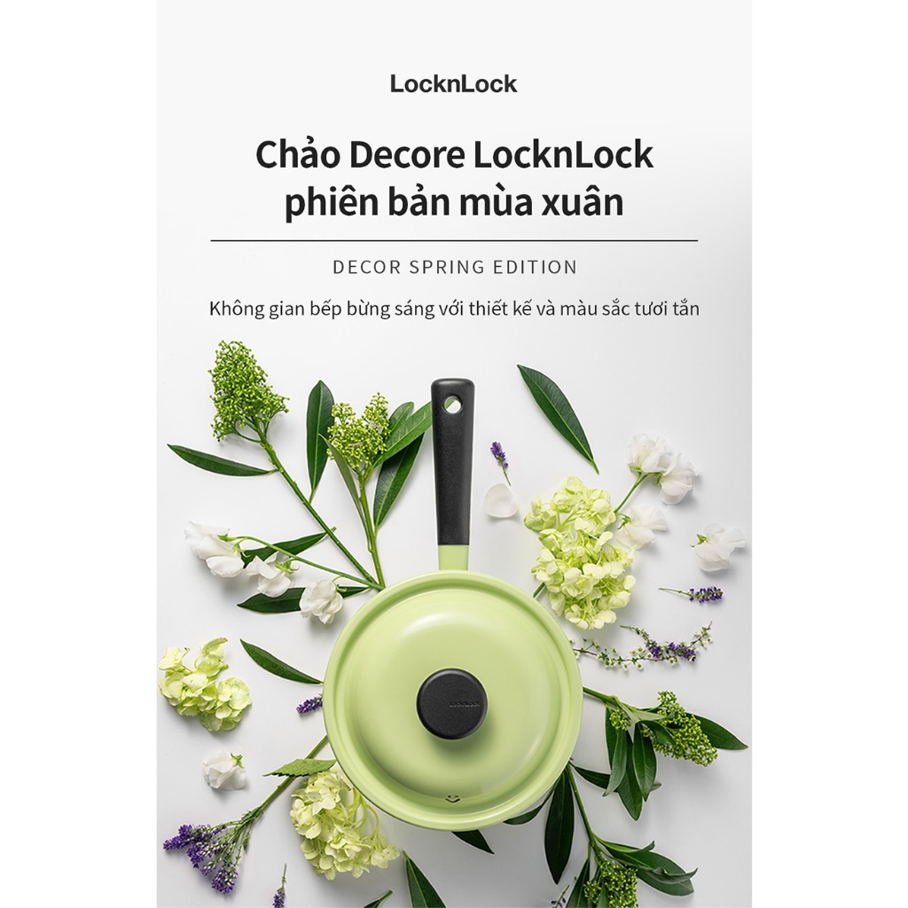 Chảo chống dính Decore Lock&Lock 22cm màu xanh lá  LDE1227IH , kèm nắp , dùng được bếp từ - K-MALL