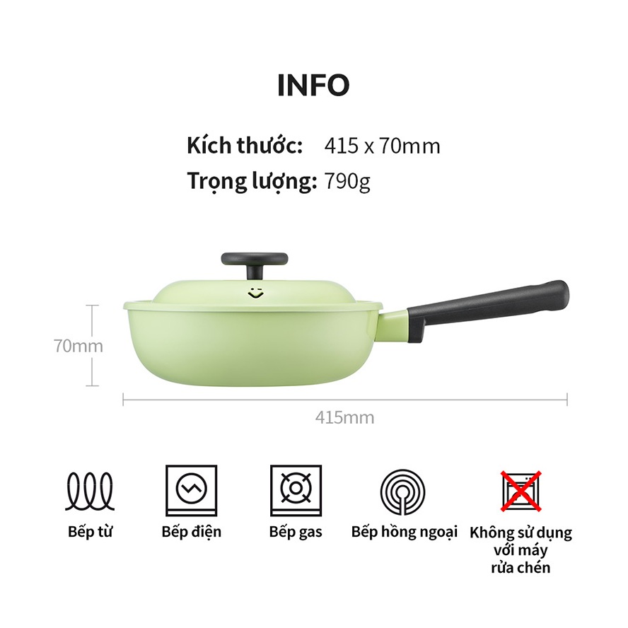 Chảo chống dính Decore Lock&Lock 22cm màu xanh lá  LDE1227IH , kèm nắp , dùng được bếp từ - K-MALL