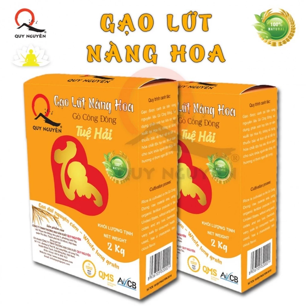 Gạo lứt trắng Nàng Hoa (LOẠI NGON DÙNG ĂN SỐ 7) Quy Nguyên Thầy Tuệ Hải 1 hộp 2kg - CHÙA LONG HƯƠNG