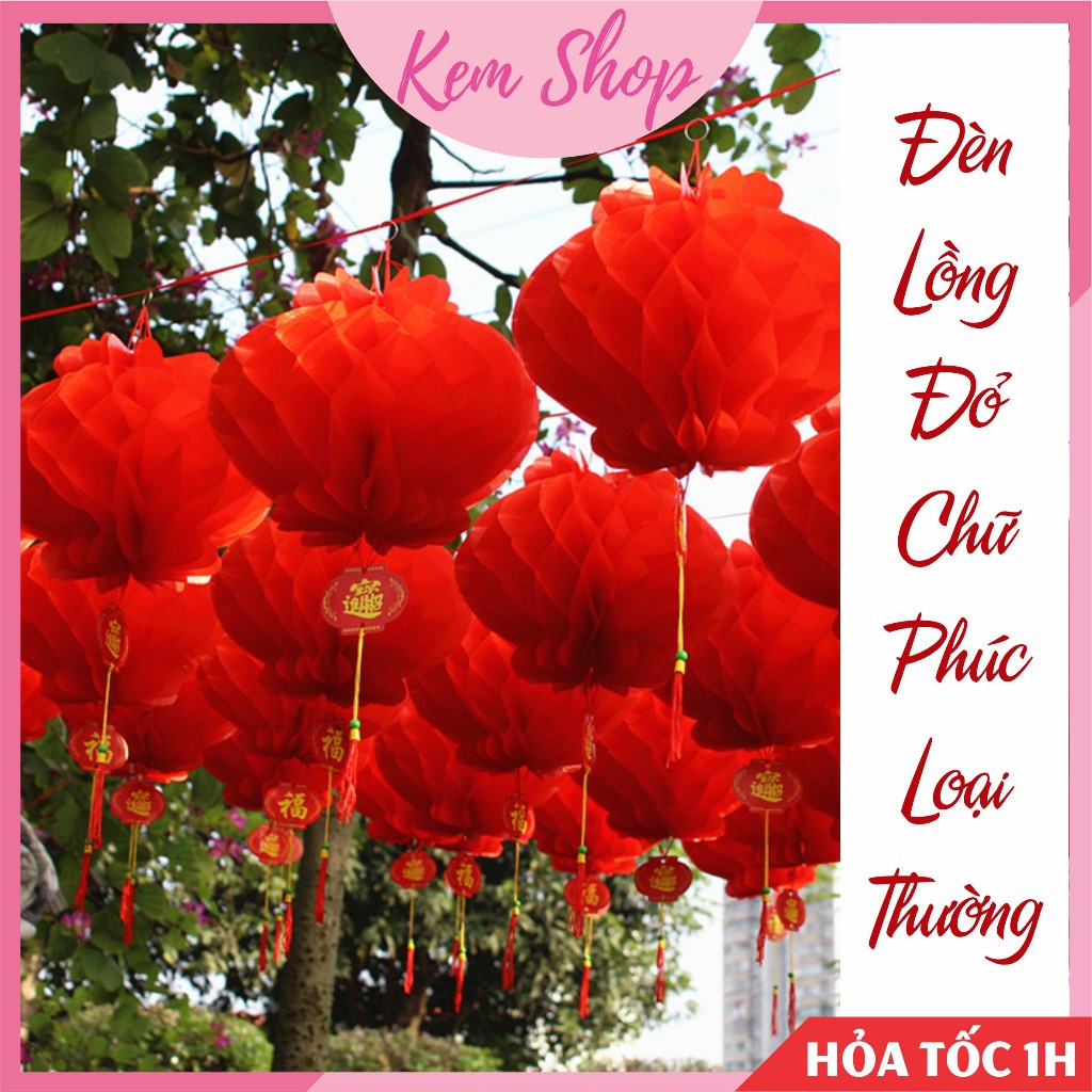 [Giá sỉ] Set 50 đèn lồng nilong đỏ chữ Phúc loại thường chống nước trang trí cưới hỏi, trung thu - K299