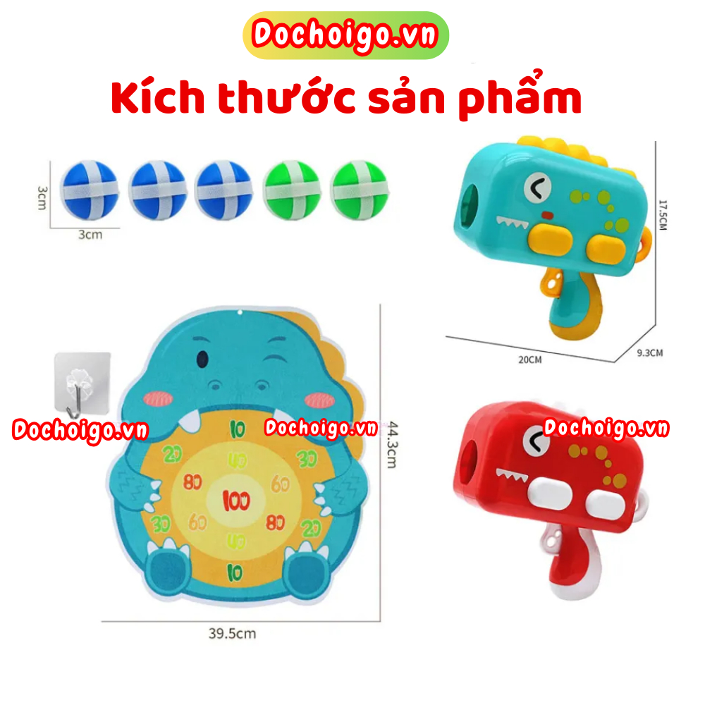 Máy bắn bóng dính máy bắn bóng hình khủng long Tặng kèm bia mục tiêu hình dễ thương và móc treo tường